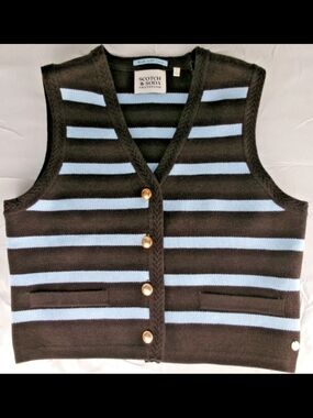 Scotch & Soda Striped Knit Vest in Black and Light Blue